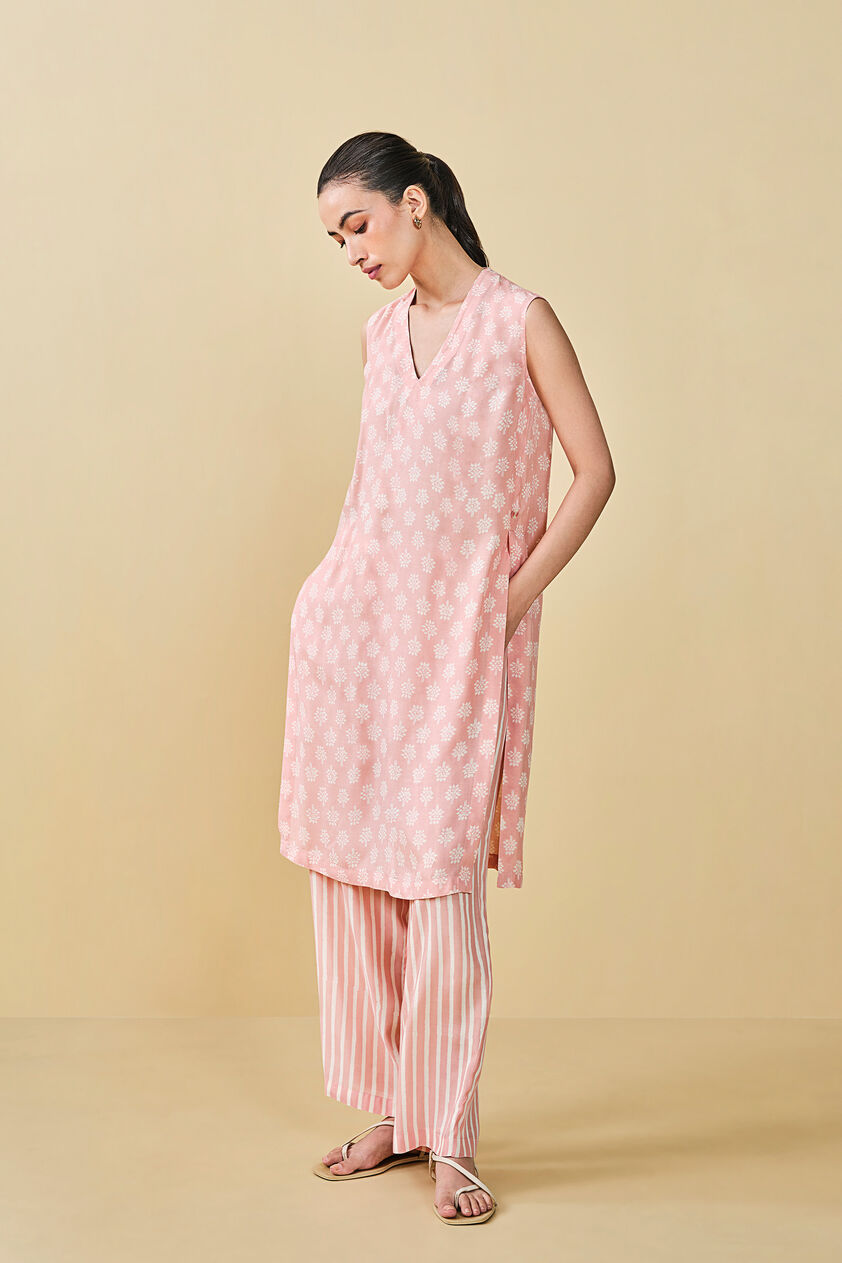 Sunshade Hand-block Printed Coord - Peach, Peach, image 5
